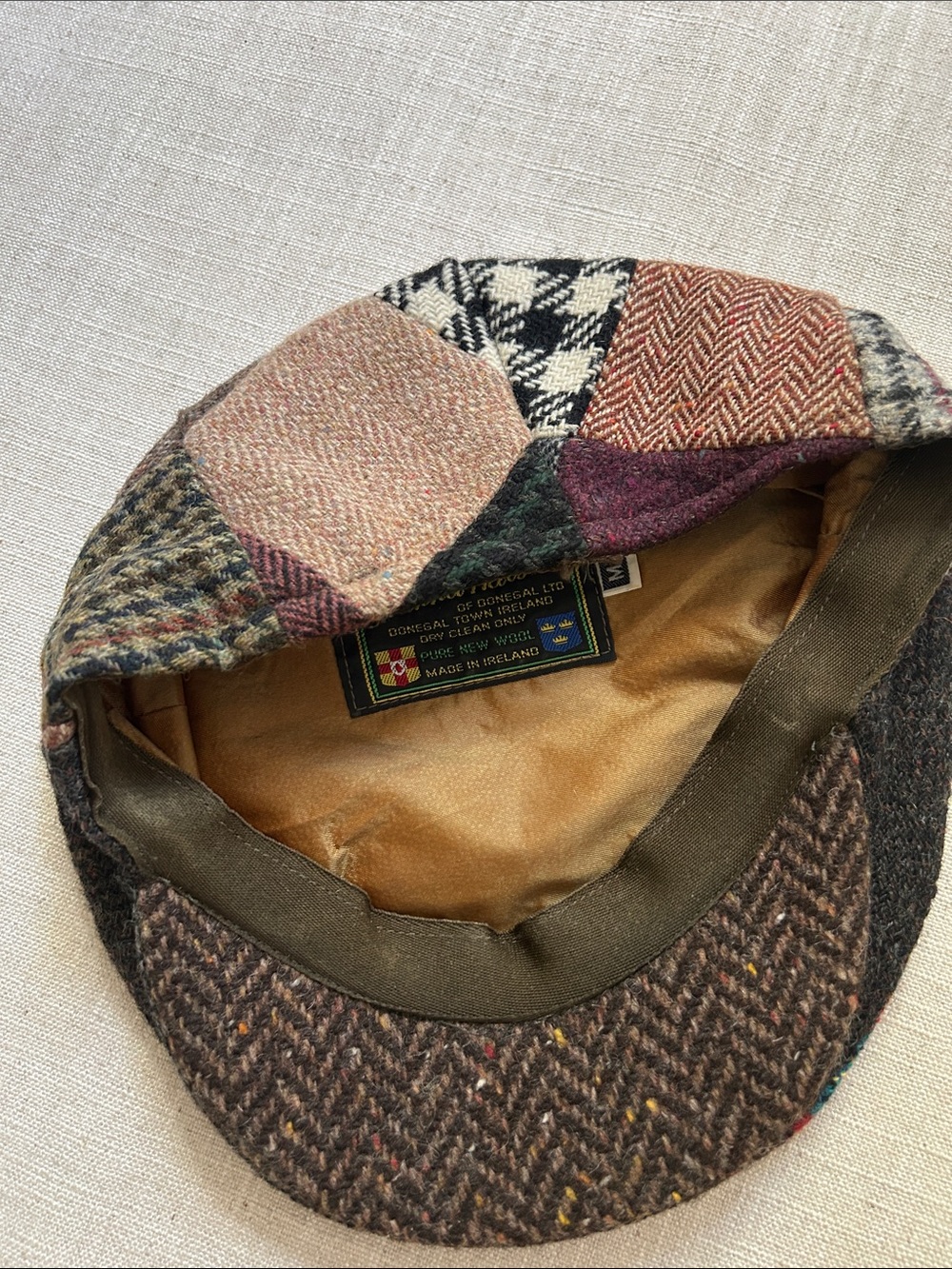 Vintage Hanna Hats Pure Wool Patchwork Cap Tweed Men's Medium Made in Ireland - Picture 9 of 11